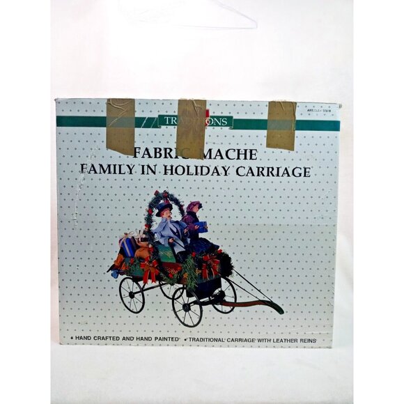 Vintage Traditions Fabric Mache Family In Holiday Carriage Centerpiece Display - Picture 1 of 15